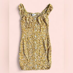 Hello Molly Yellow Floral Mini Dress with Button-up Detail